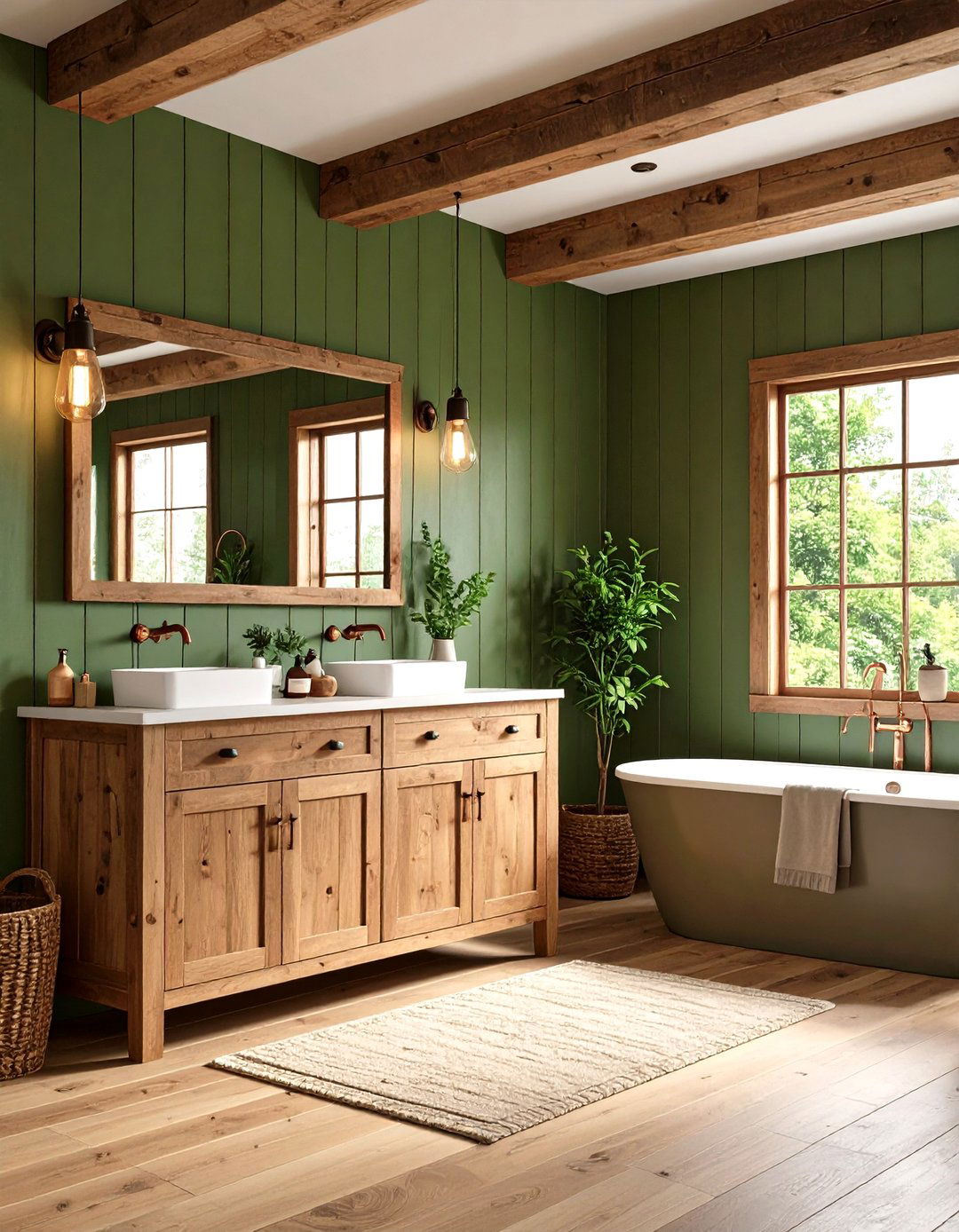 Rustic Bathroom with Olive Green Shiplap Walls - 24 Olive Green Room Ideas