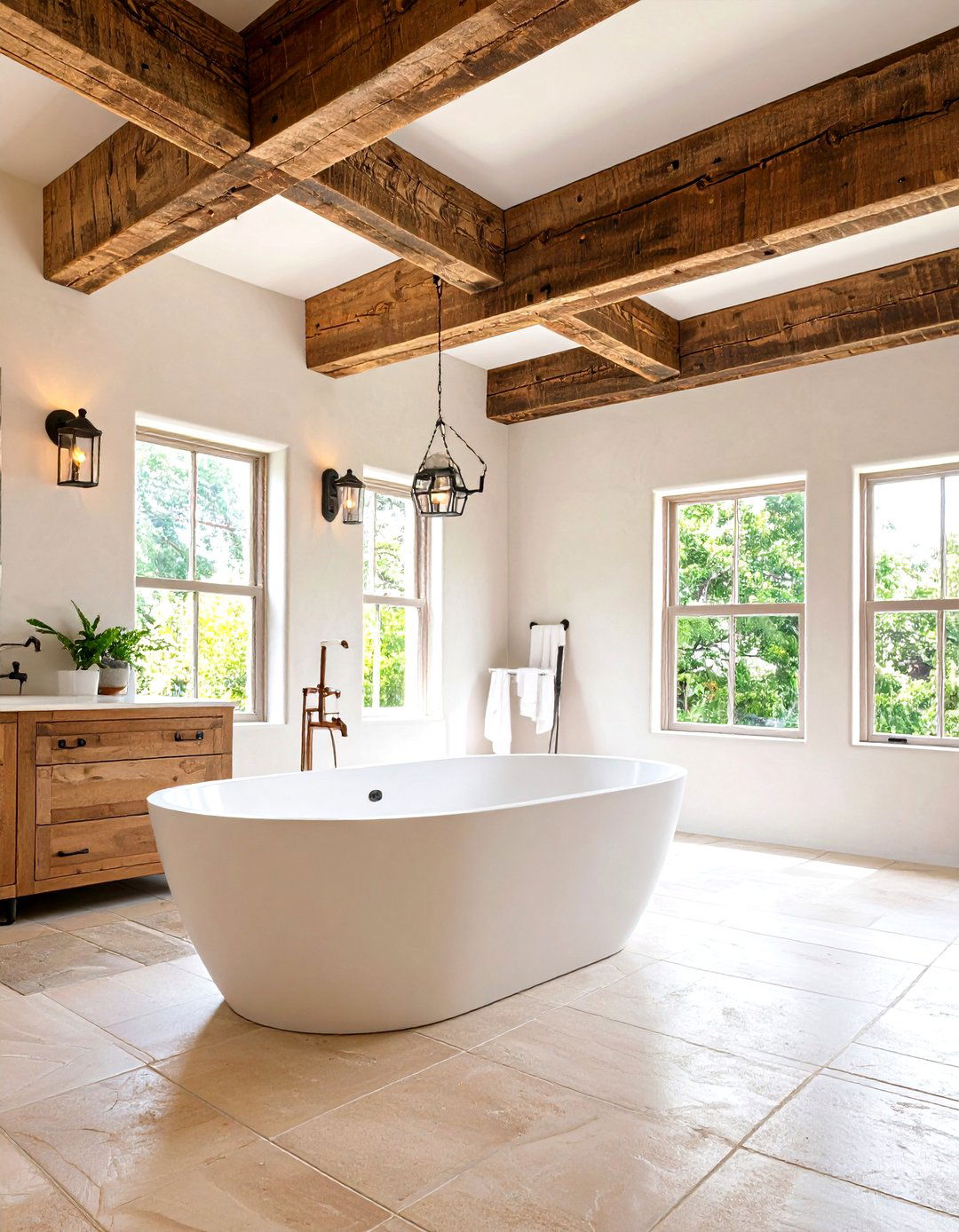 Rustic Beam Ceiling Bathroom - 24 Mexican Bathroom Ideas