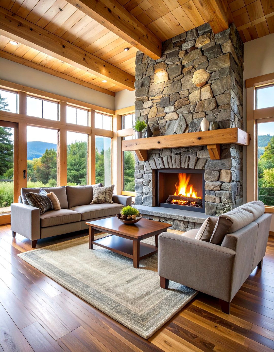 Rustic Black Granite Stacked Stone Fireplace - 24 Black Stone Fireplace Ideas