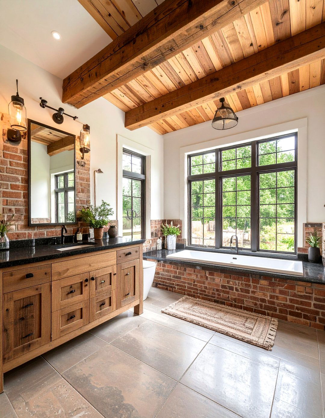 Rustic Black Granite with Reclaimed Wood - 24 bathroom with black countertops ideas