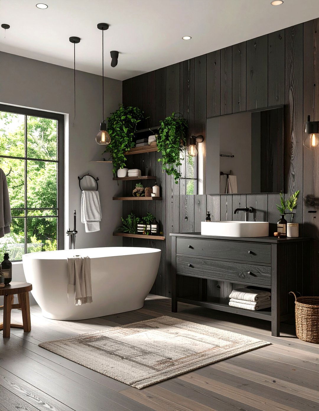 Rustic Black Wood Elements - 24 black powder room ideas
