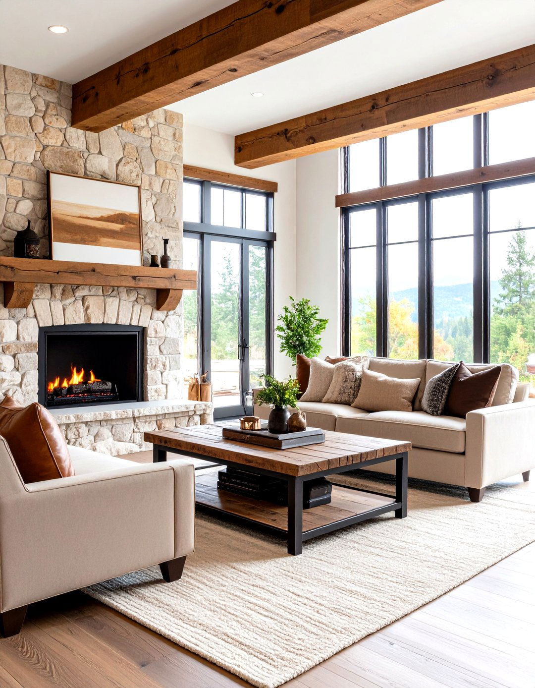 Rustic Black and Beige Living Room - 24 Black and Beige Living Room Ideas