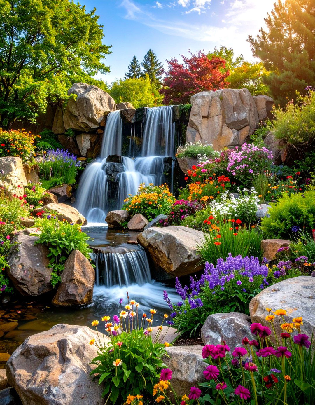 Rustic Boulder Garden Waterfall - 24 Pondless Waterfall Design Ideas