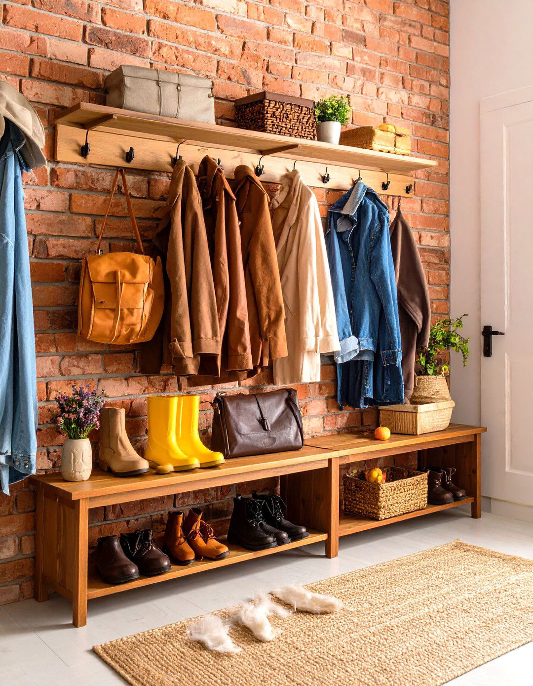 Rustic Brick Mudroom Wall - 24 Brick Accent Wall Ideas