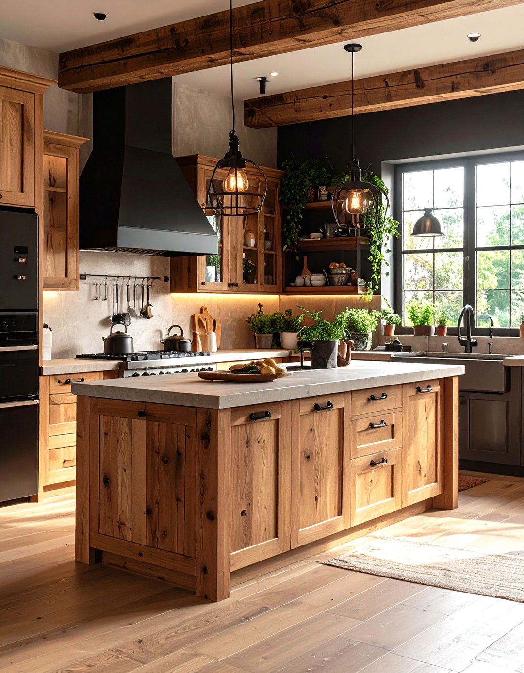 Rustic Brown Kitchen with Black Appliances - 24 Black and Brown Interior Design Ideas