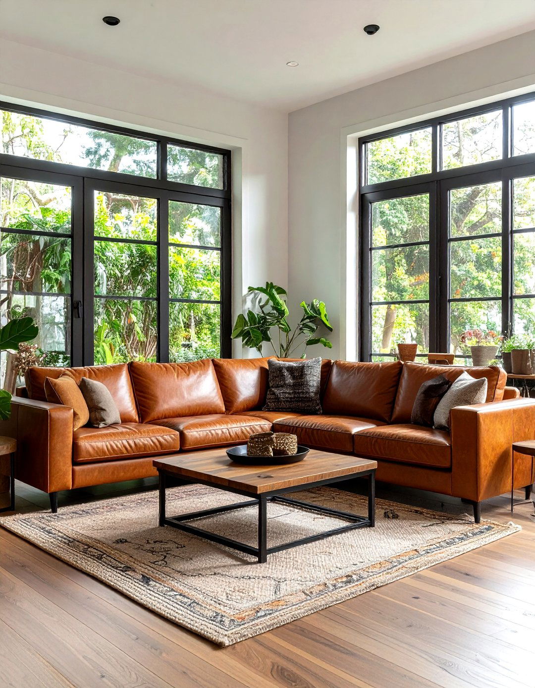 Rustic Brown Living Room with Black Accents - 24 Black and Brown Interior Design Ideas