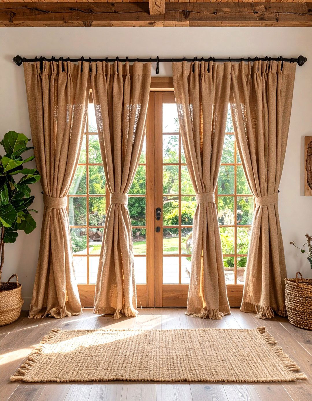 Rustic Burlap French Door Curtains - 24 French Door Curtain Ideas