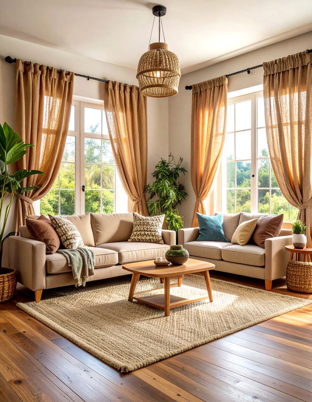 Rustic Burlap and Natural Fiber Curtains - 24 Living Room Curtain Ideas
