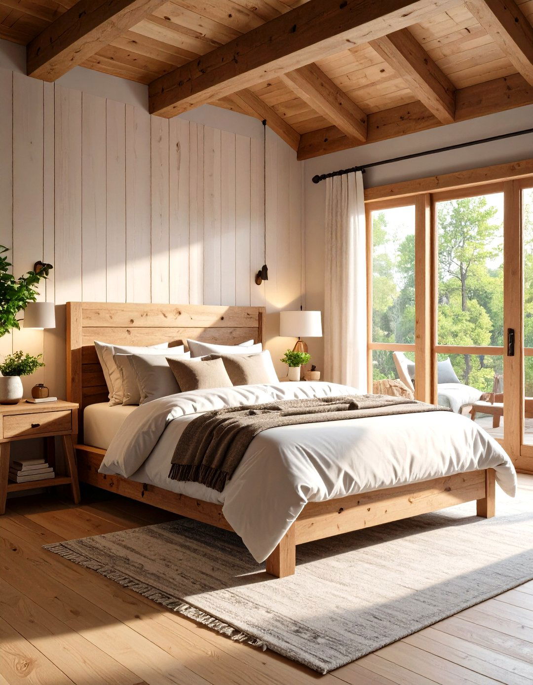 Rustic Cabin Bed Nook with Natural Wood - 24 Bed Nook Ideas