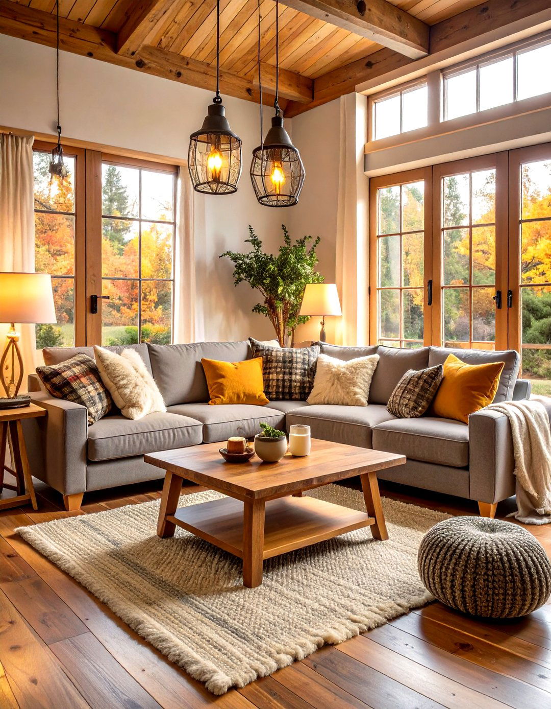 Rustic Cabin Grey Sectional Environment - 24 Grey Sectional Living Room Ideas