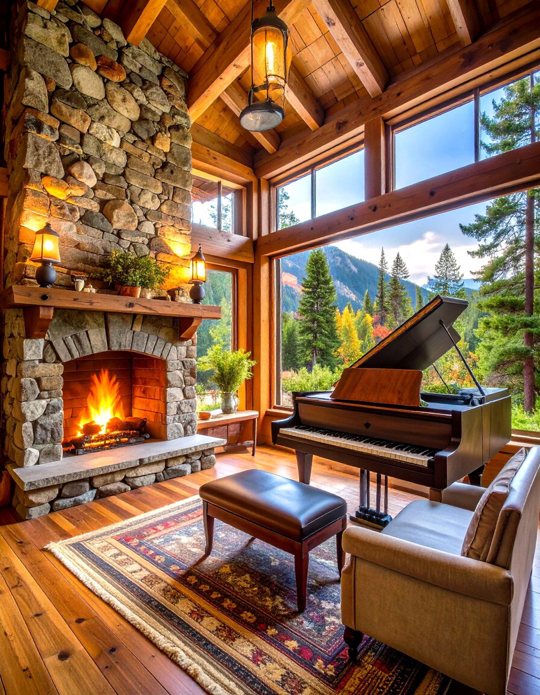 Rustic Cabin Mountain Piano Retreat - 24 Piano Room Ideas