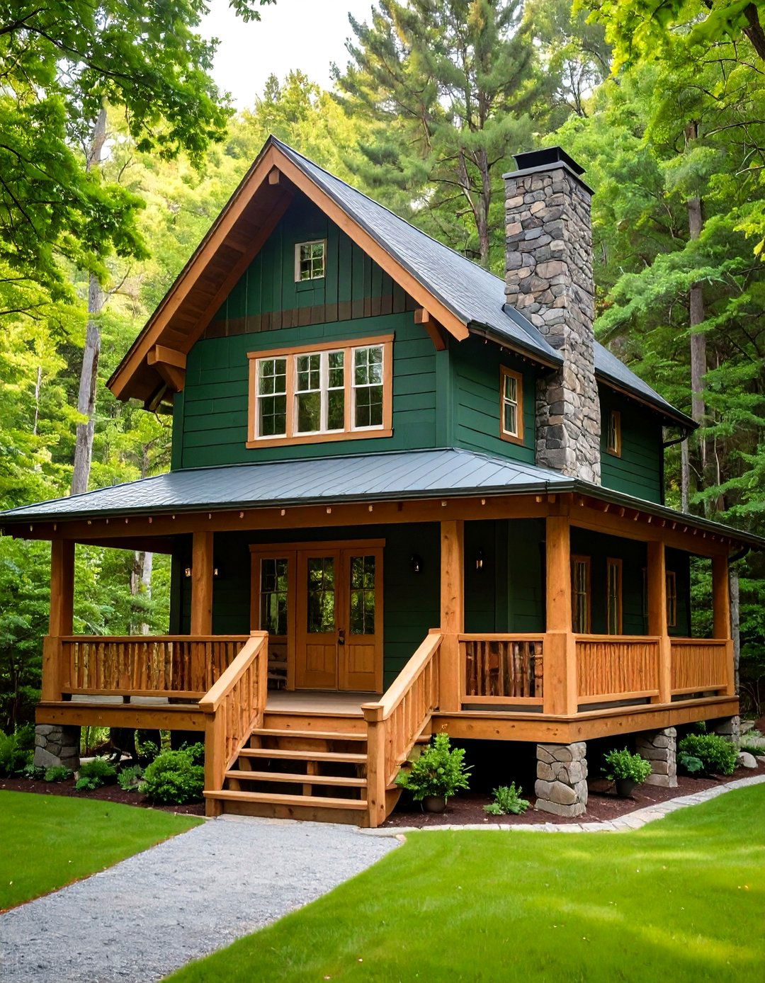 Rustic Cabin Natural Elements - 24 Dark Olive Green House Designs