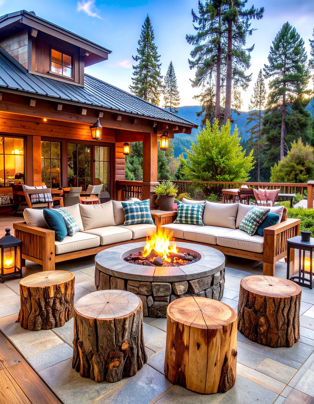 Rustic Cabin Outdoor Living with Log Elements - 24 Outdoor Living Room Ideas