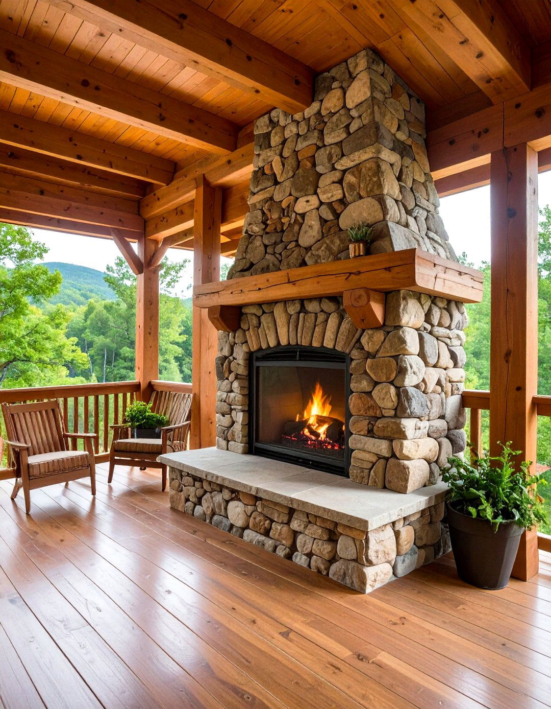 Rustic Cabin Style Fireplace - 24 Porch Fireplace Ideas