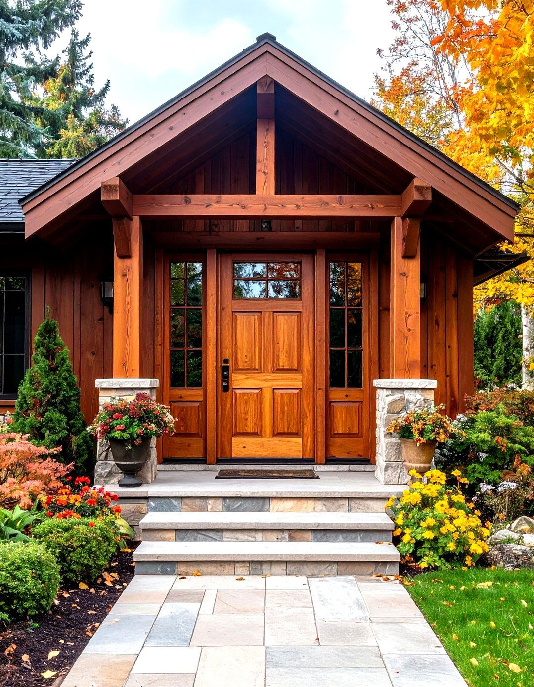 Rustic Cedar Front Door with Sidelights