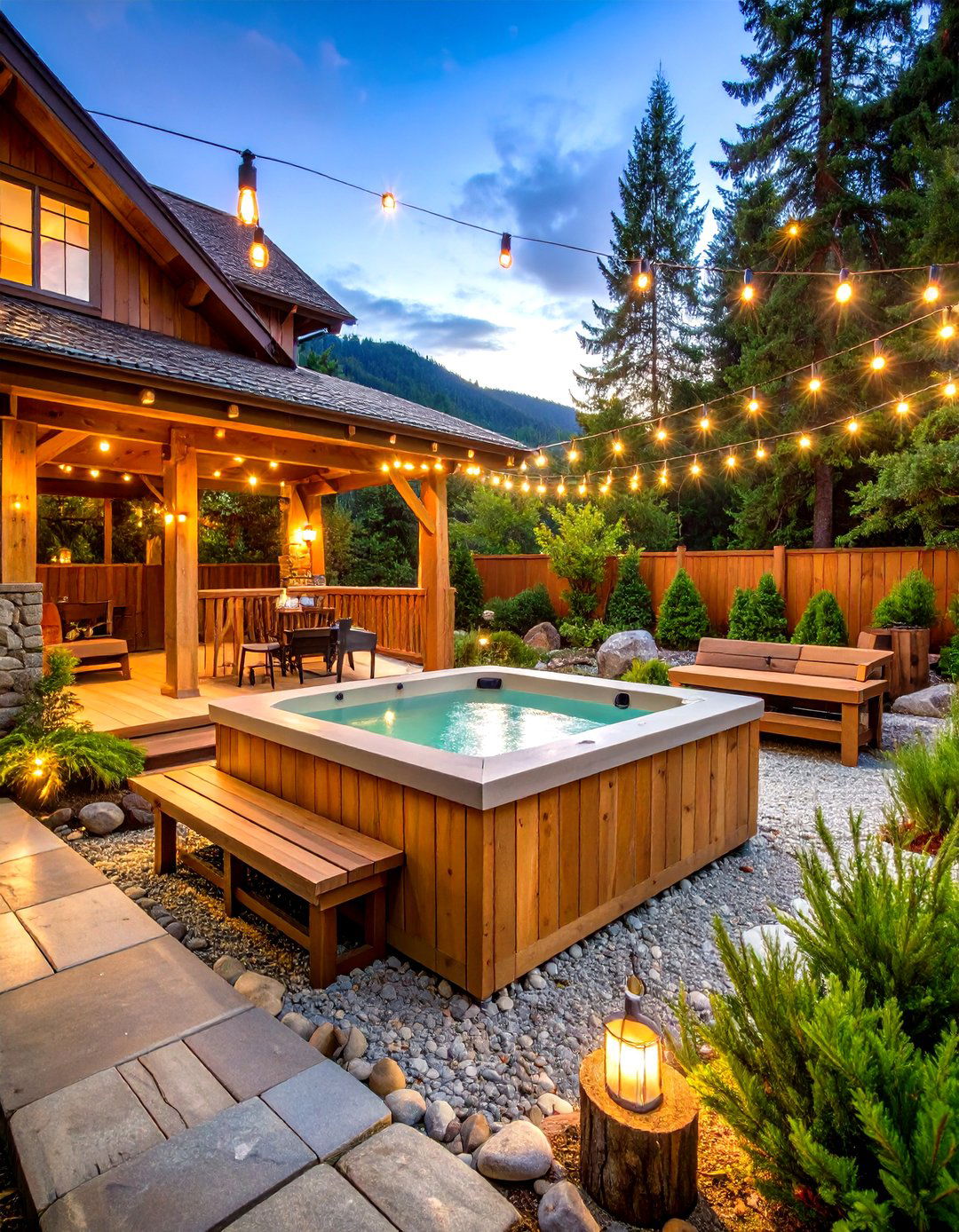 Rustic Cedar Hot Tub Cabin Theme - 24 Hot Tub Landscaping Ideas