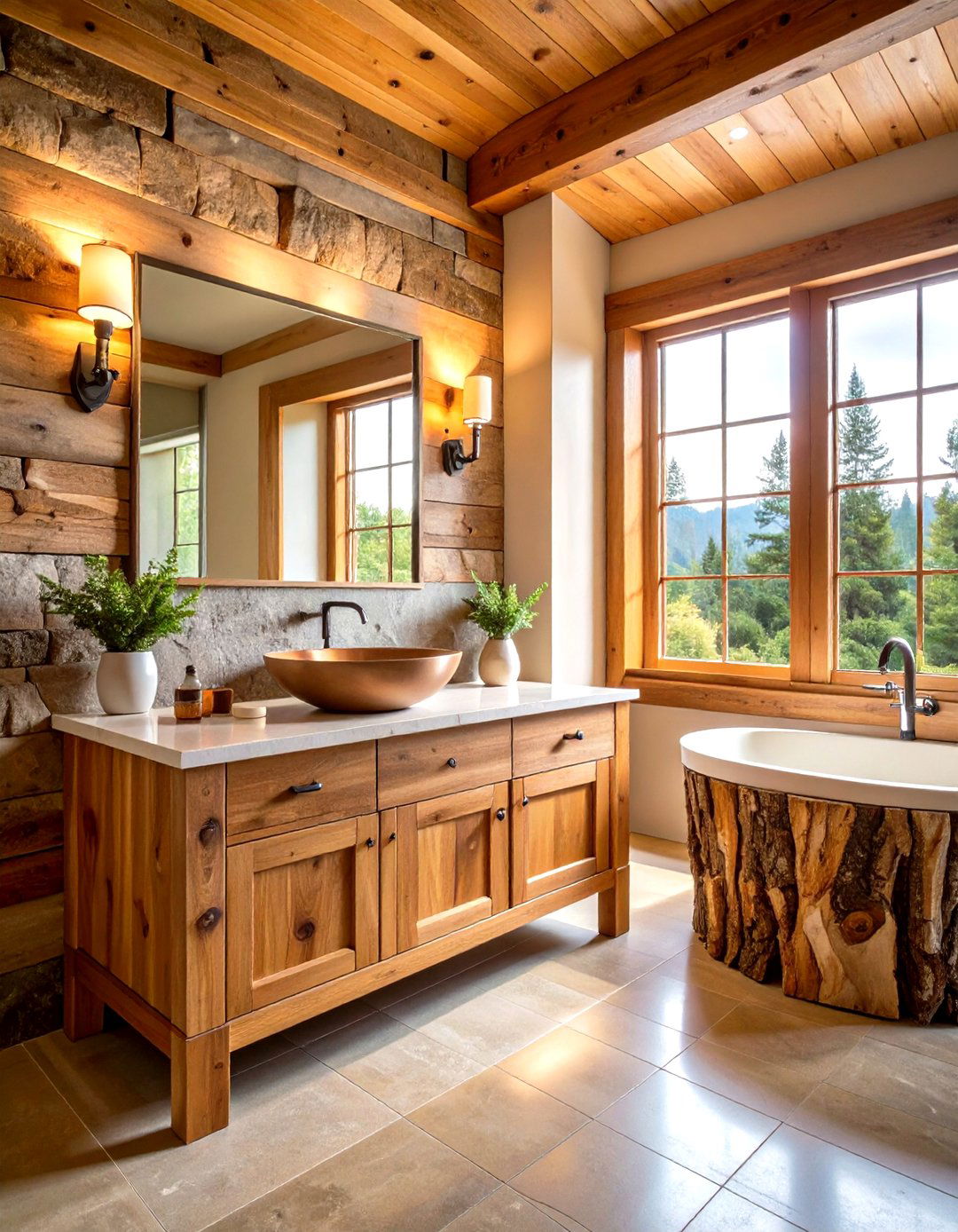 Rustic Cedar Log Vanity Base - 24 Wood Bathroom Vanity Ideas