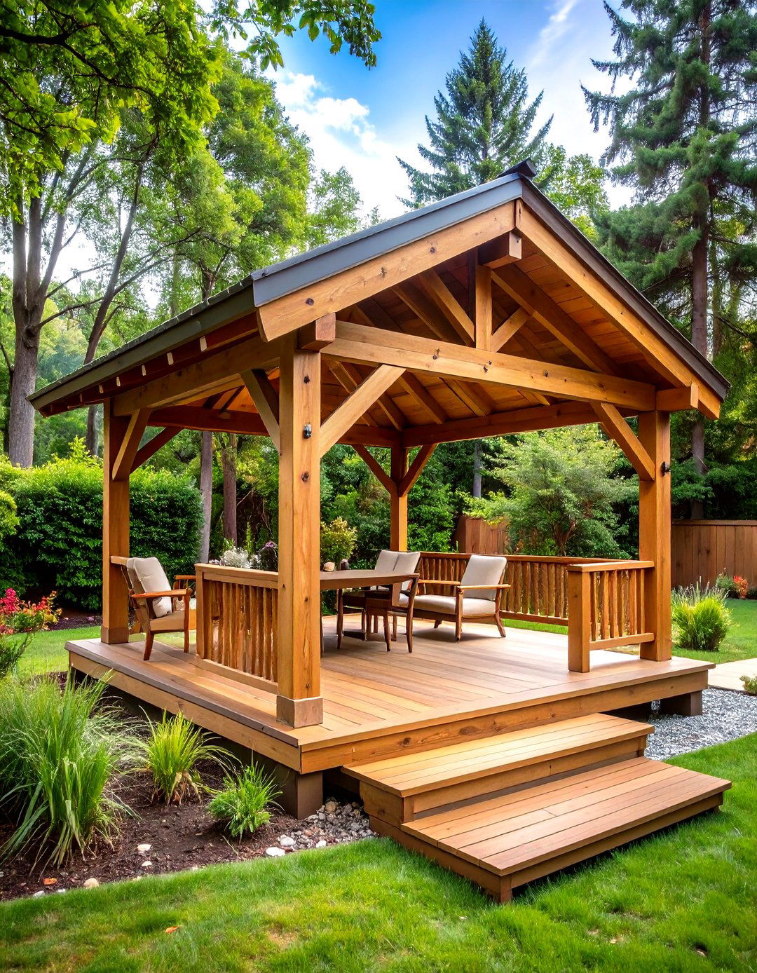 Rustic Cedar Pavilion with Natural Finish - 24 Outdoor Pavilion Ideas