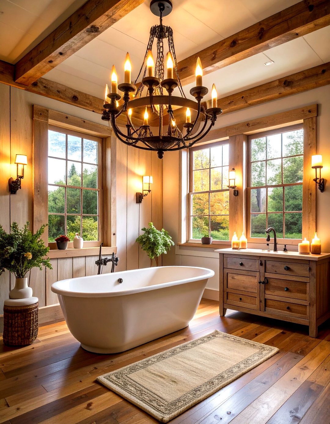 Rustic Chandelier Lighting Modern Farmhouse Bathroom Elegance - 24 Modern Farmhouse Bathroom Ideas