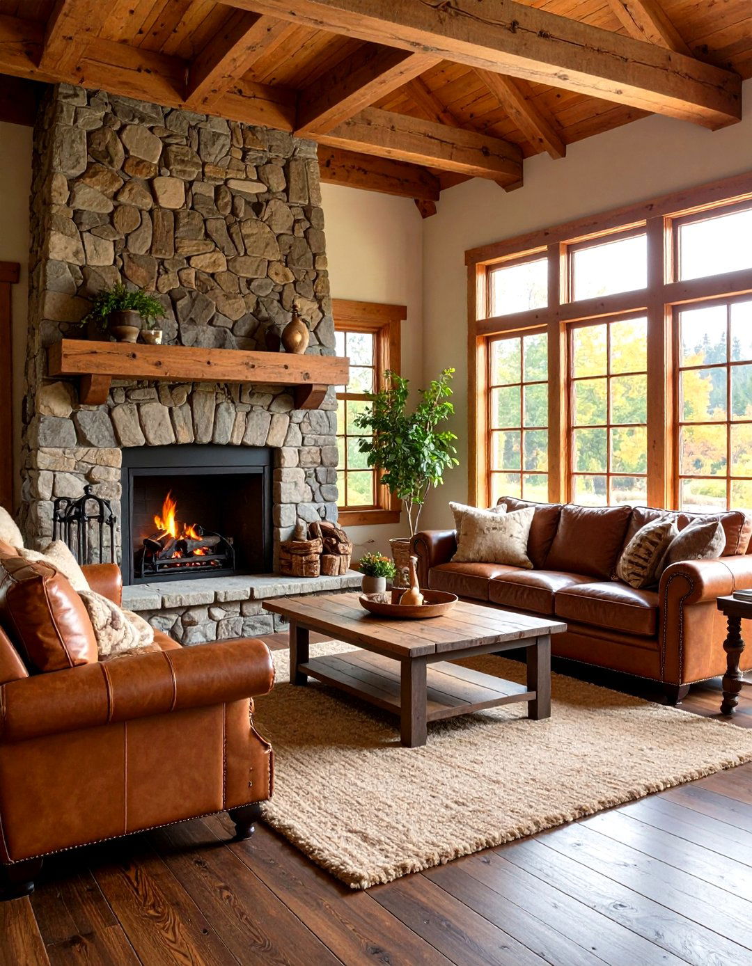 Rustic Charm with Natural Materials - 24 Dark Brown Floor Living Room Ideas