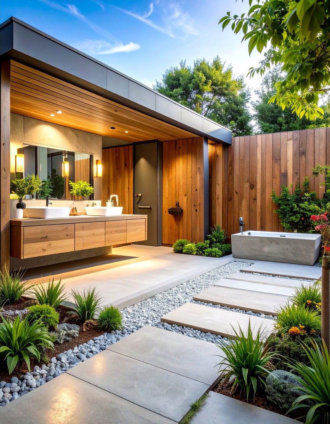 Rustic Concrete and Wood Hybrid - 24 Rustic Outdoor Bathroom Ideas