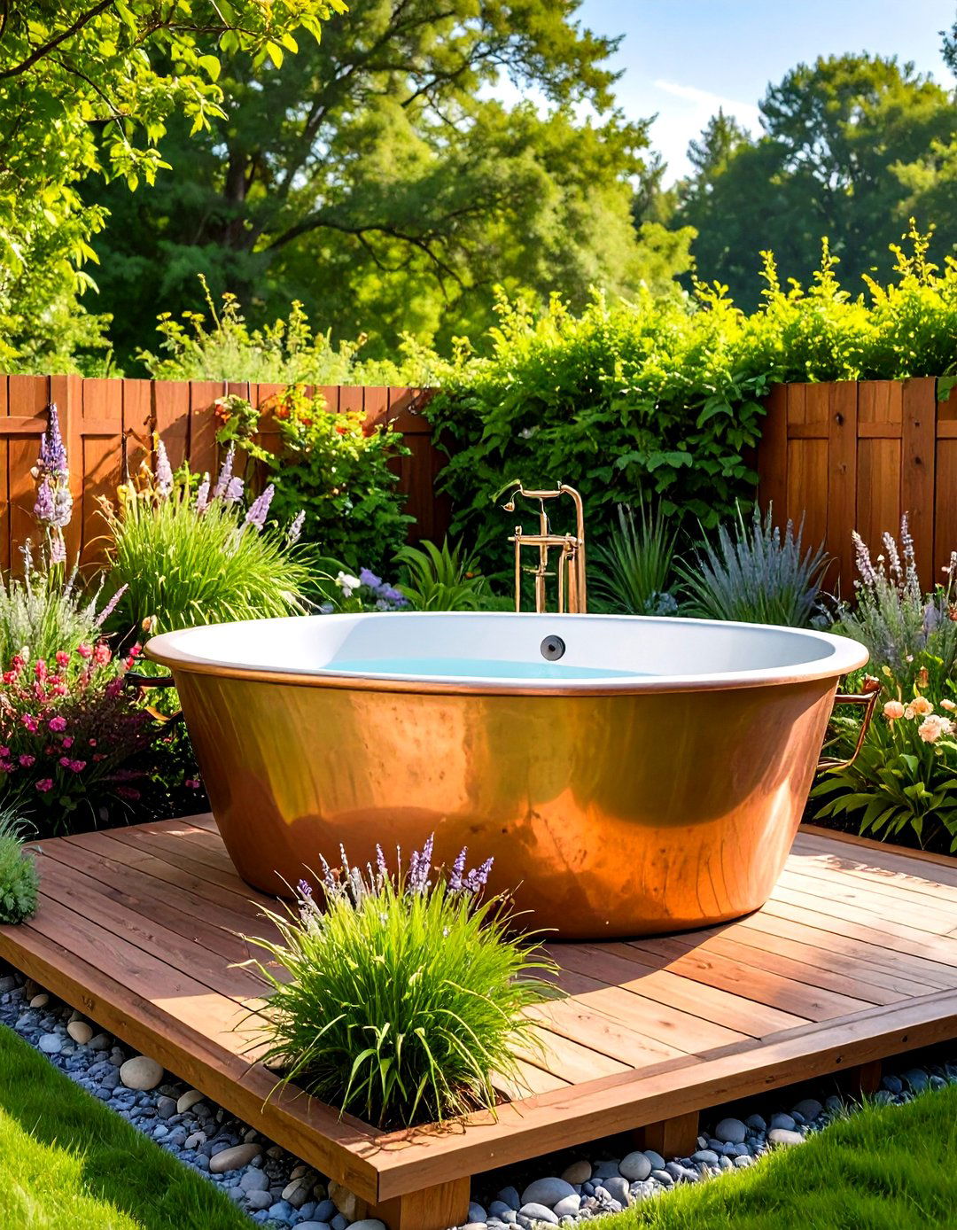 Rustic Copper Soaking Tub Oasis - 24 Rustic Outdoor Bathroom Ideas