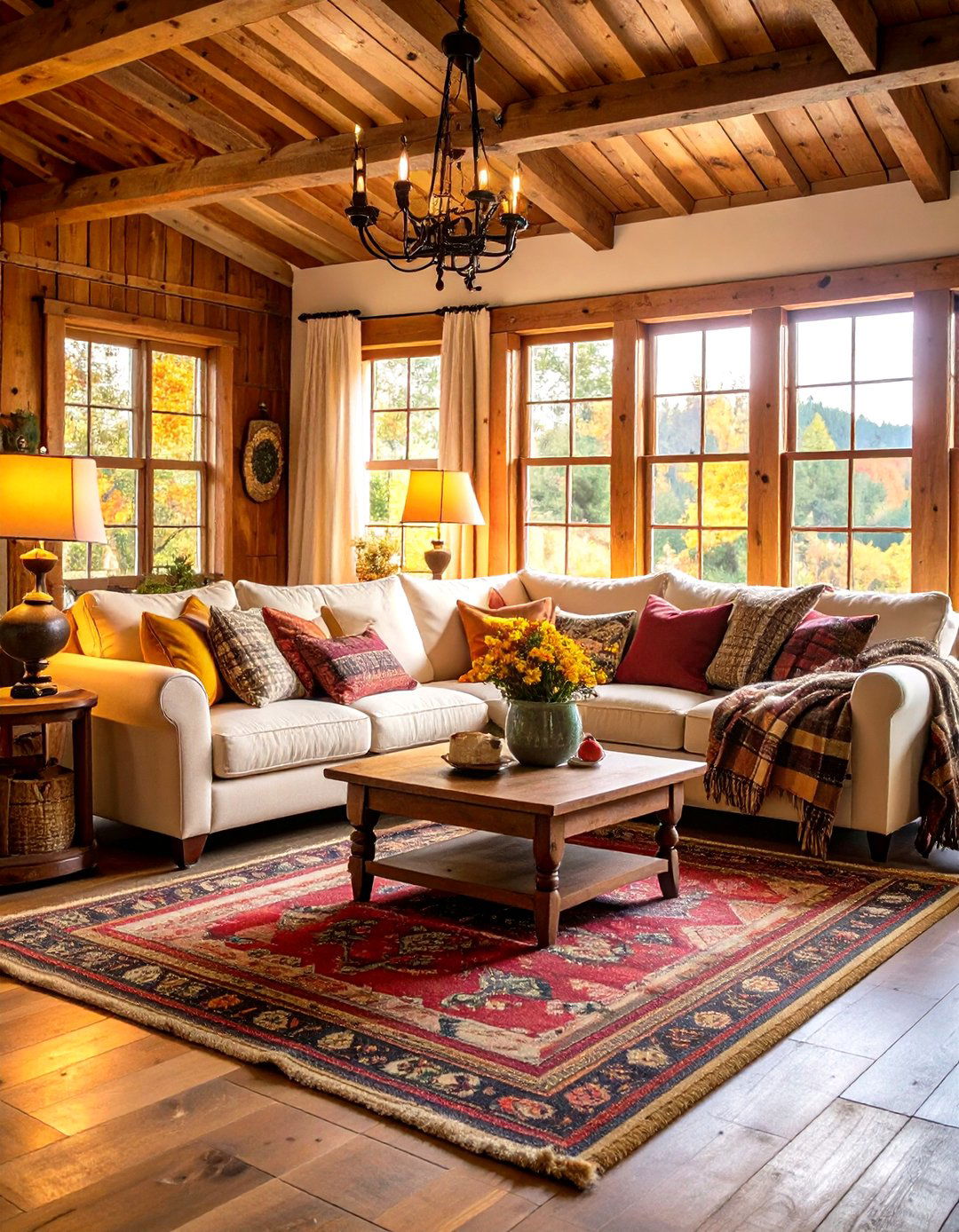 Rustic Cream Couch with Natural Wood Elements - 24 Cream Couch Living Room Ideas