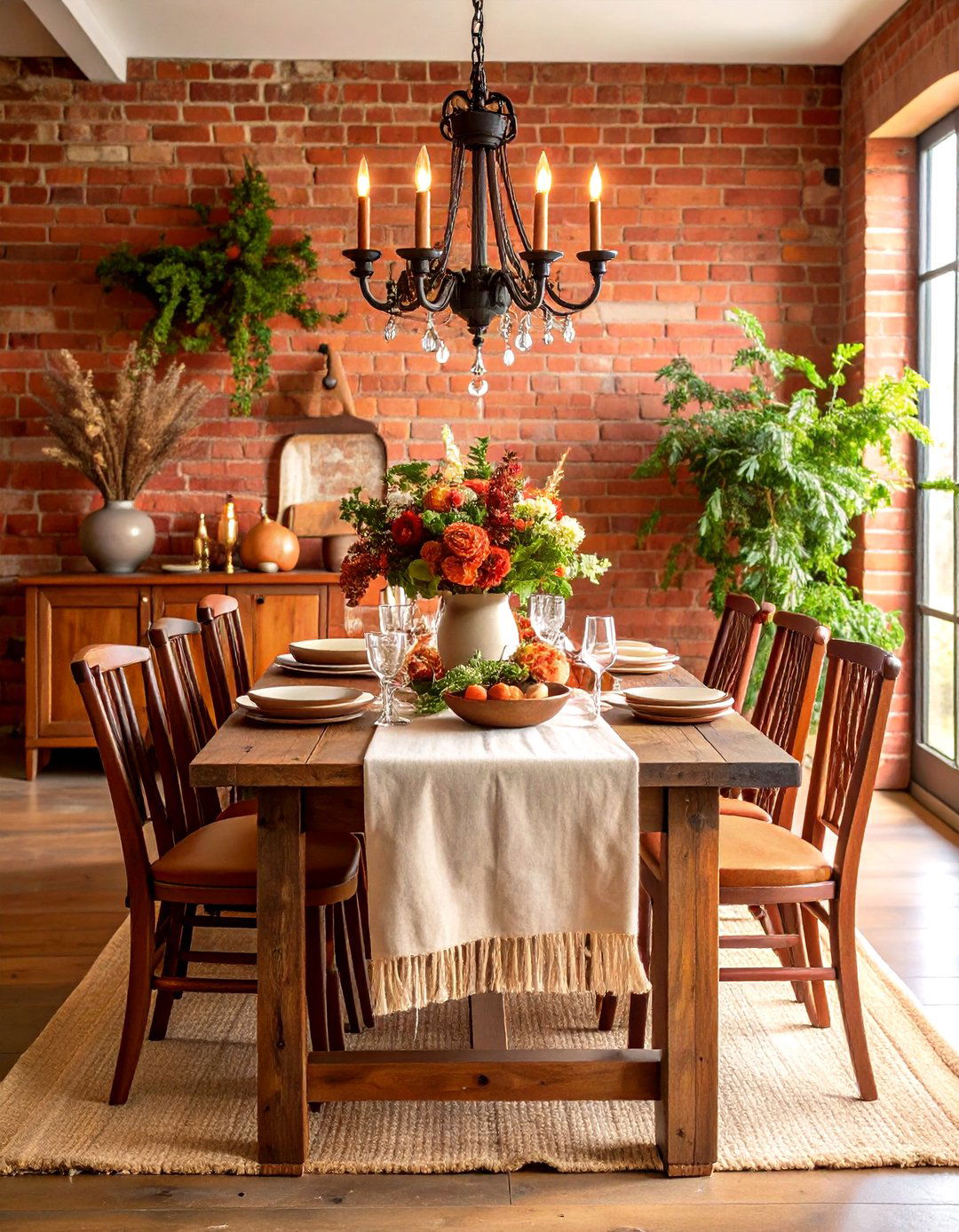 Rustic Dining Room Feature Wall - 24 Brick Wallpaper Ideas