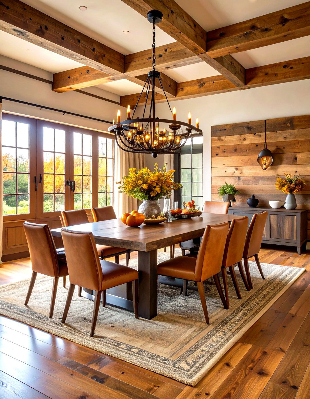 Rustic Dining Room with Natural Wood Shiplap Accent - 24 shiplap accent wall ideas