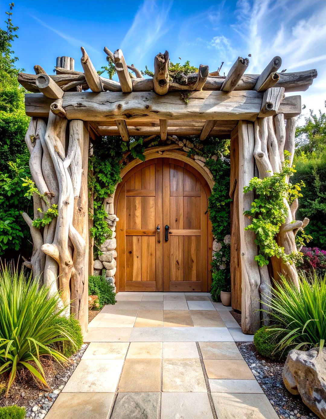 Rustic Driftwood Portal - 24 Japanese Garden Gate Design Ideas