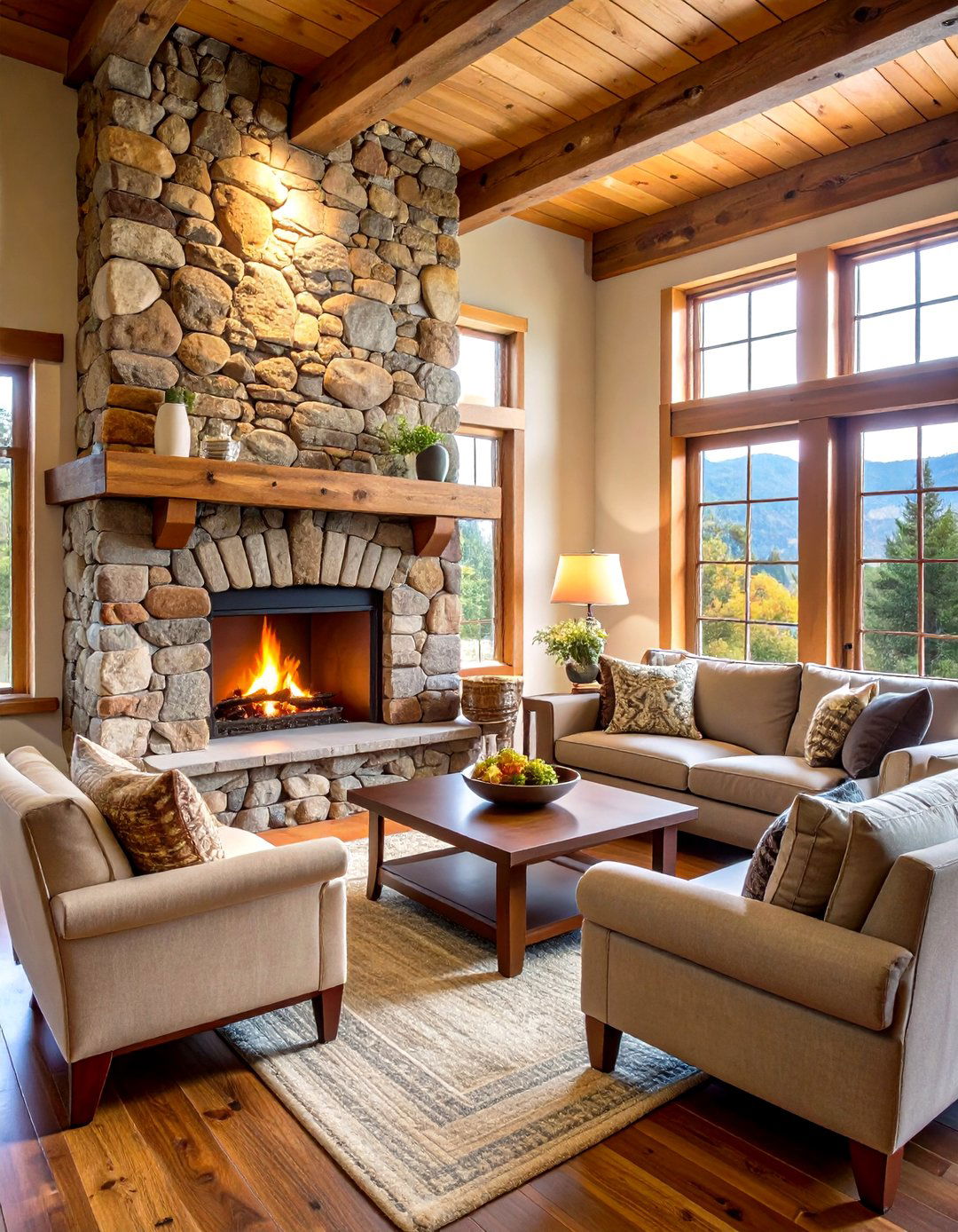 Rustic Dry Stack Natural Stone Arrangement - 24 Faux Stone Fireplace Ideas