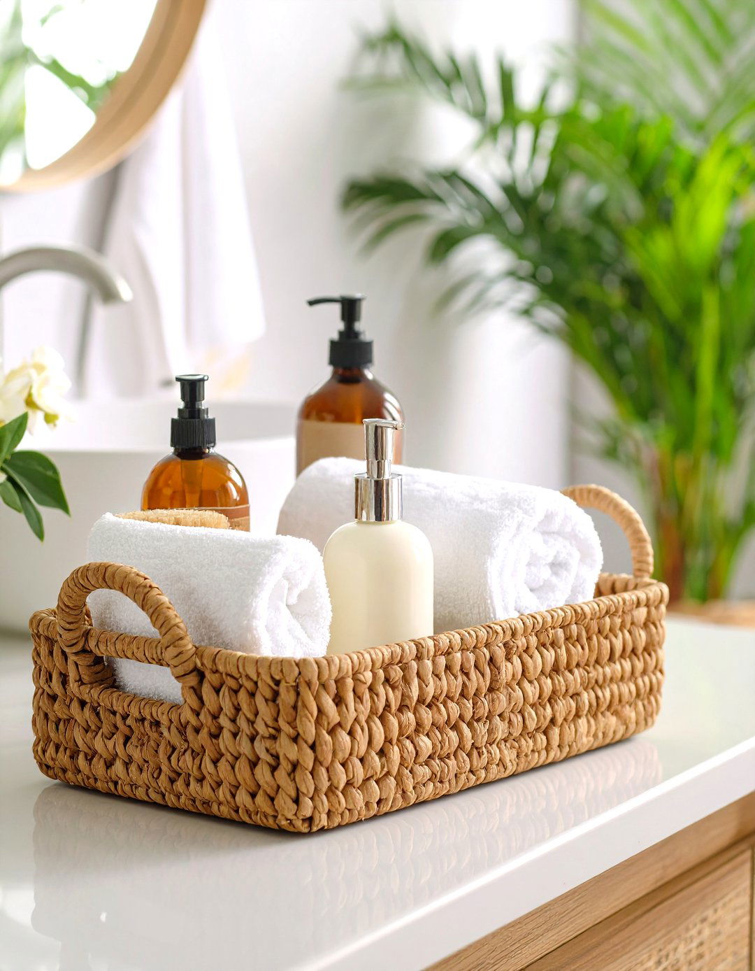 Rustic Farmhouse Basket Tray - 24 Bathroom Tray Ideas