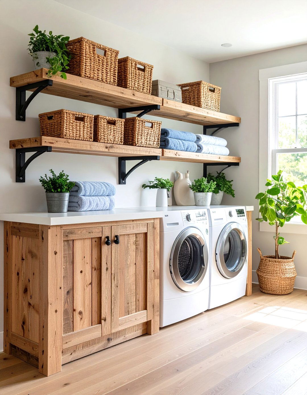 Rustic Farmhouse Bracket Shelves - 24 Laundry Room Shelving Ideas