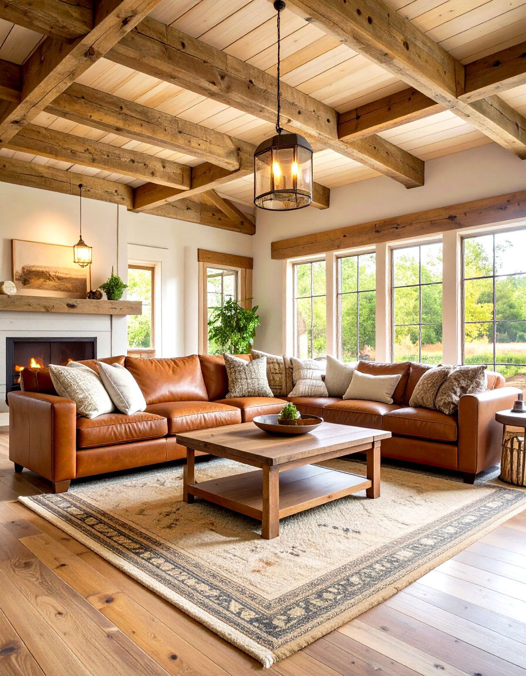 Rustic Farmhouse Brown Leather Living Room - 24 Brown Leather Couch Living Room Ideas