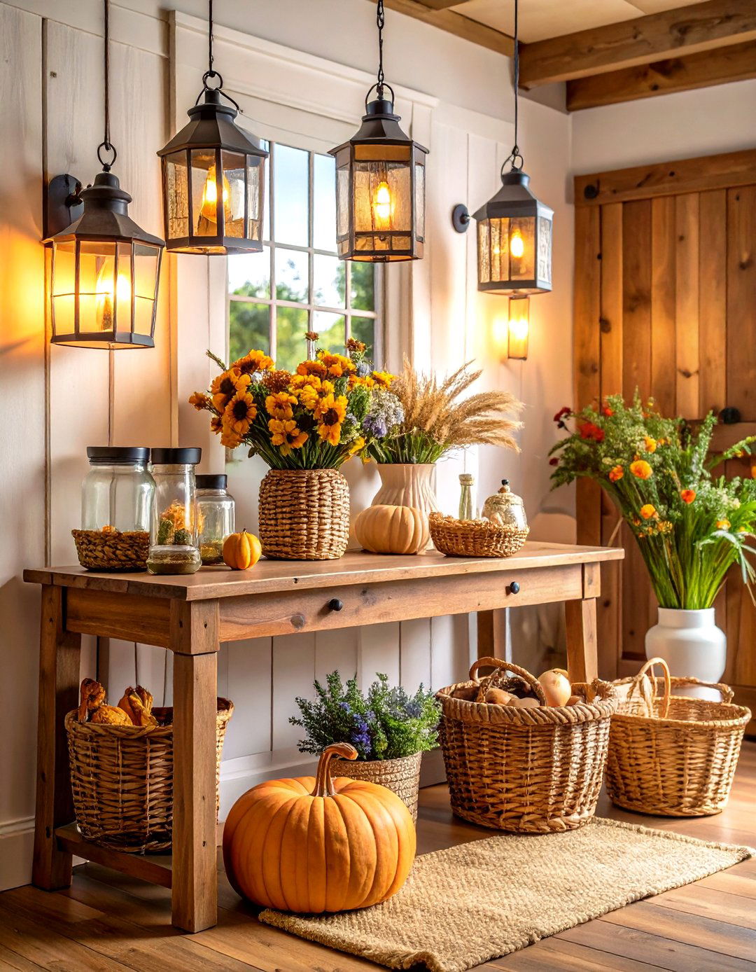 Rustic Farmhouse Console Arrangement - 24 Console Table Decor Ideas