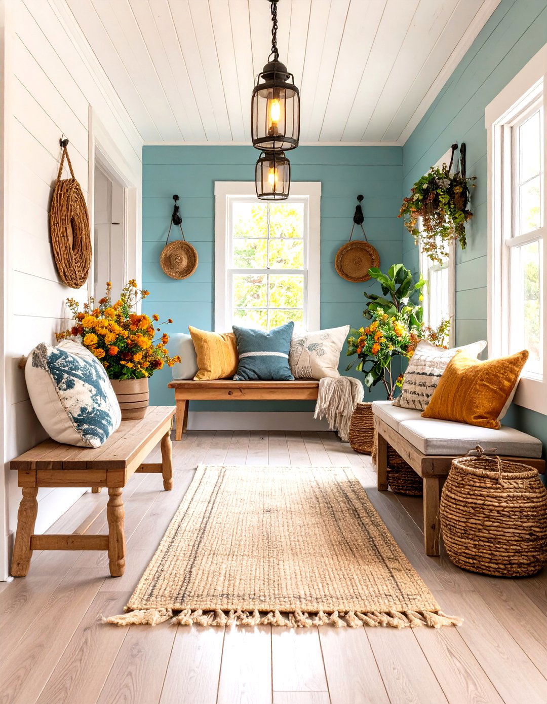 Rustic Farmhouse Hallway with Shiplap and Vintage Details - 24 Hallway Ideas