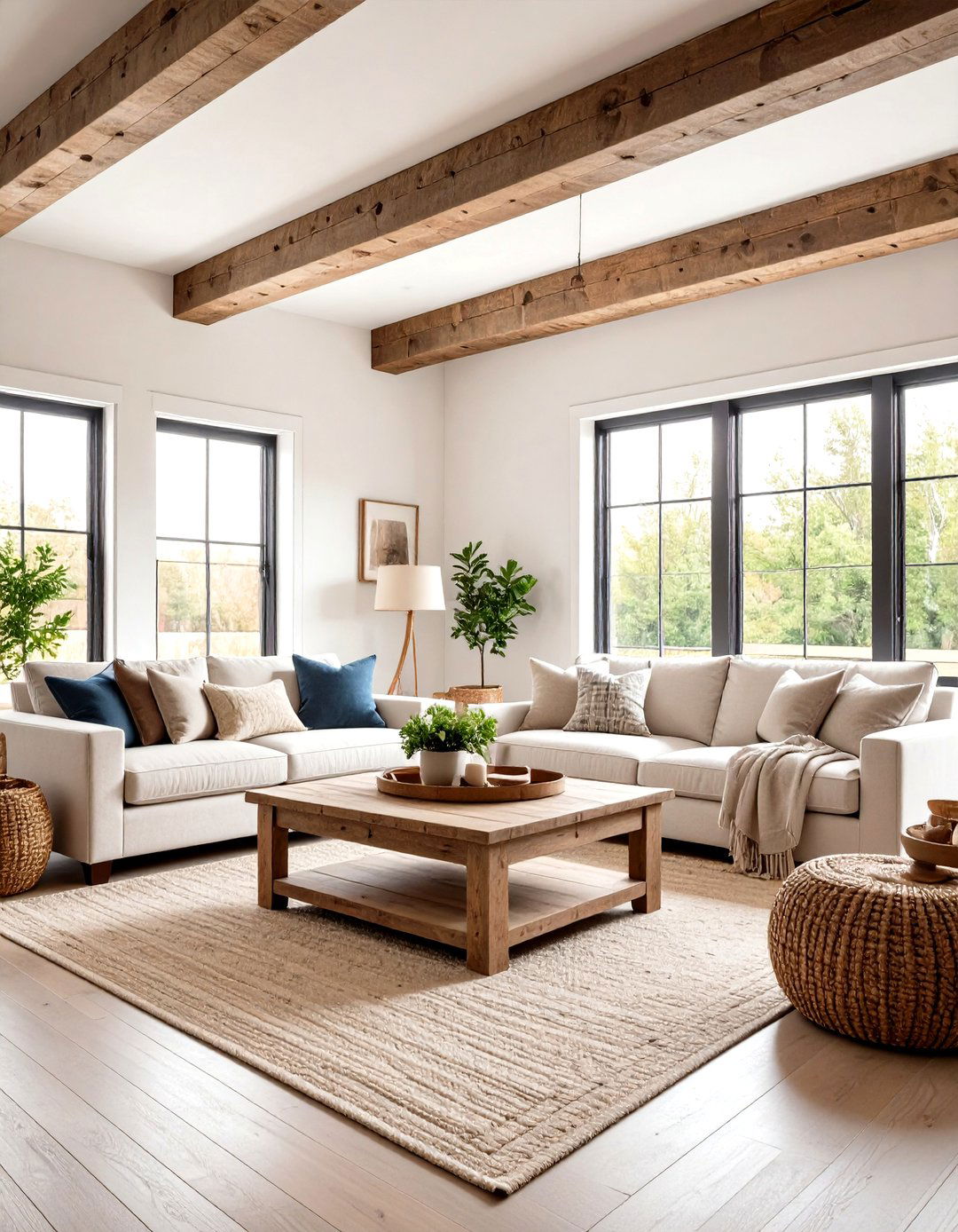 Rustic Farmhouse Living Room with Reclaimed Wood Beams - 24 Exposed Beam Living Room Ideas