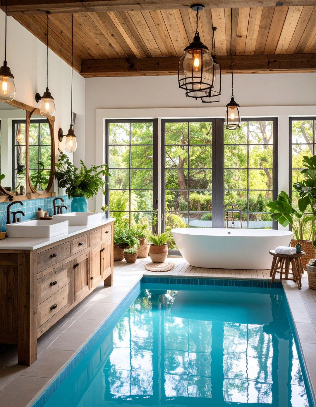 Rustic Farmhouse Pool Bathroom - 24 Pool Bathroom Ideas