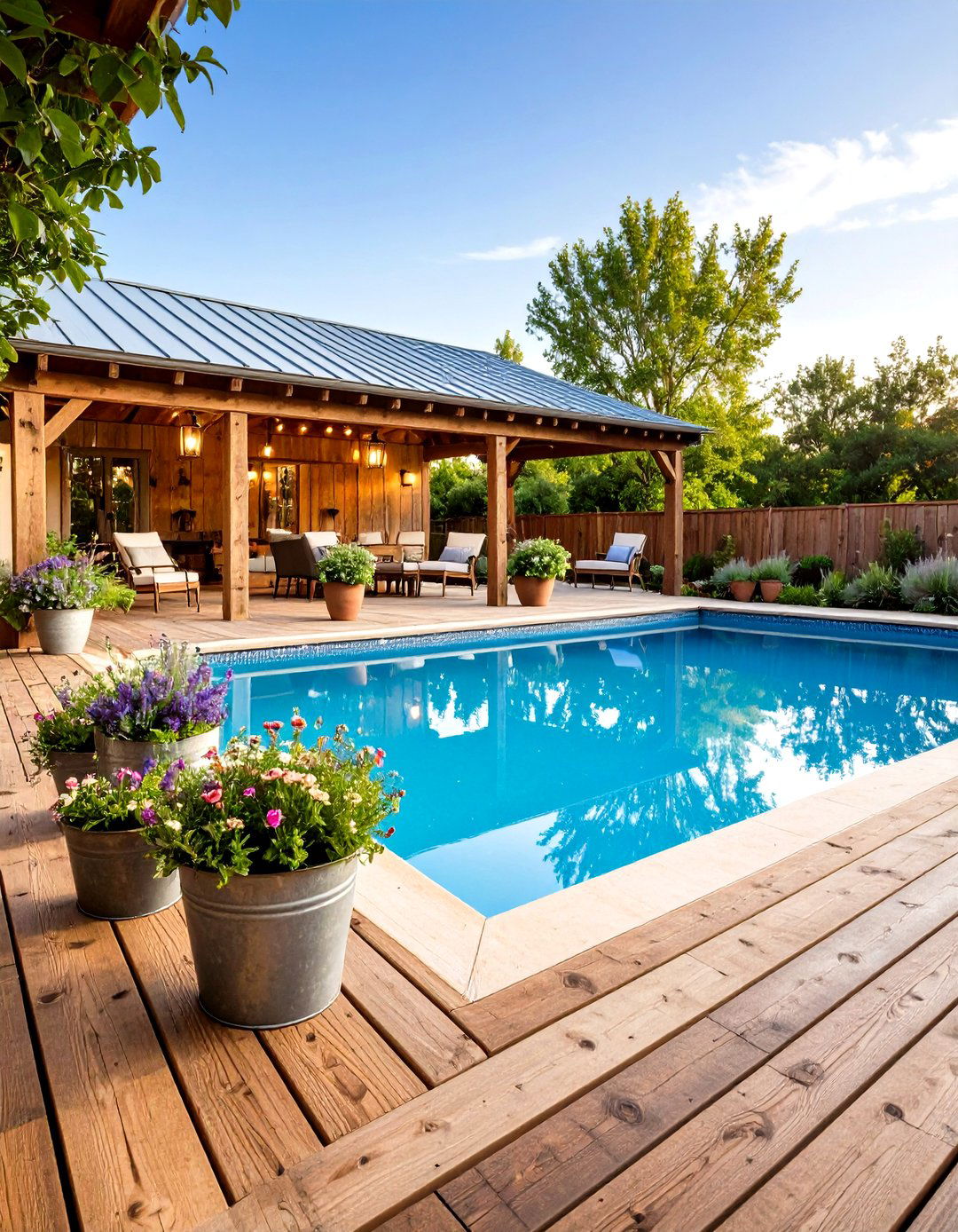 Rustic Farmhouse Pool Setting - 24 Pool Patio Ideas