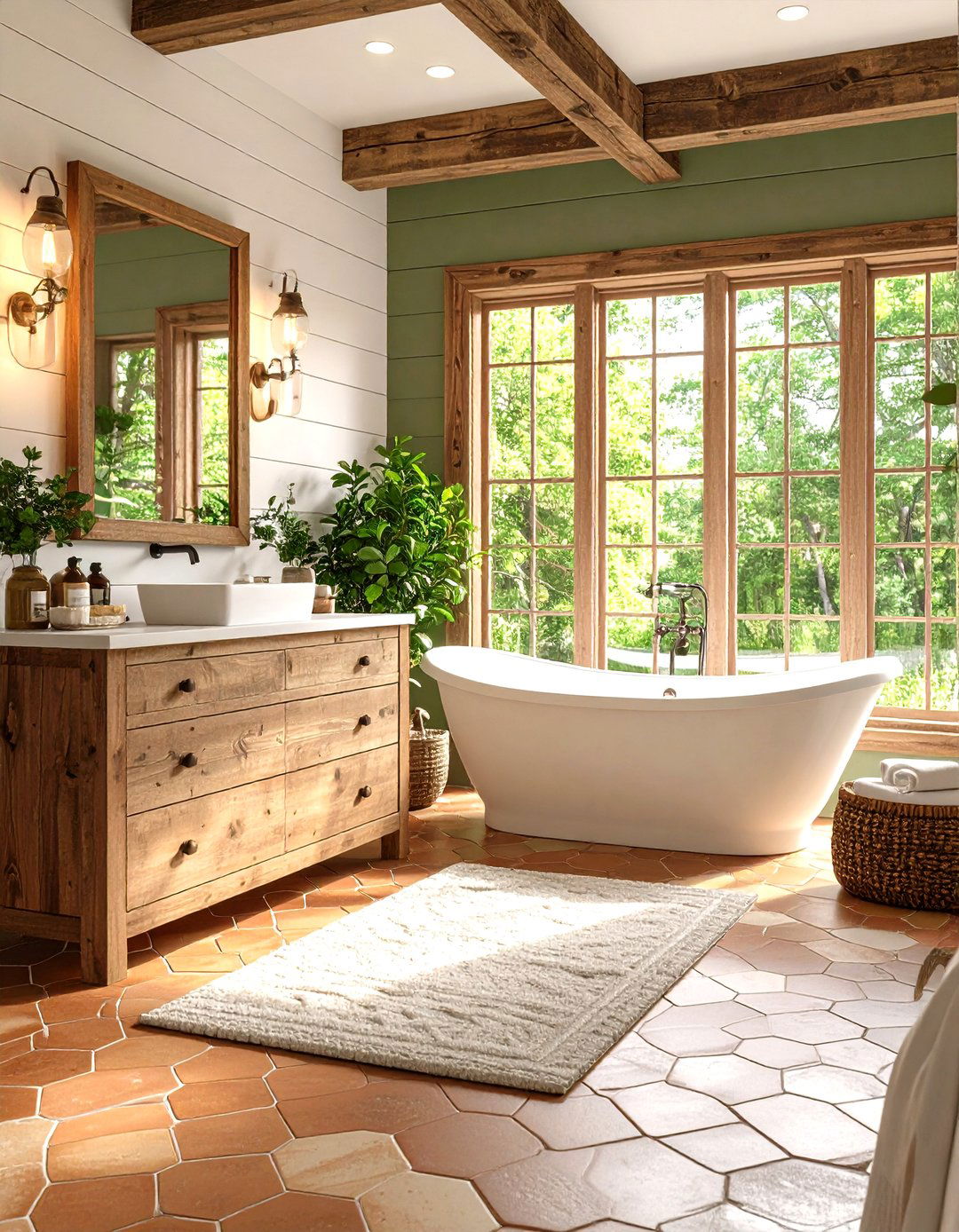 Rustic Farmhouse Terracotta Hexagon Floors - 24 Terracotta Bathroom Ideas