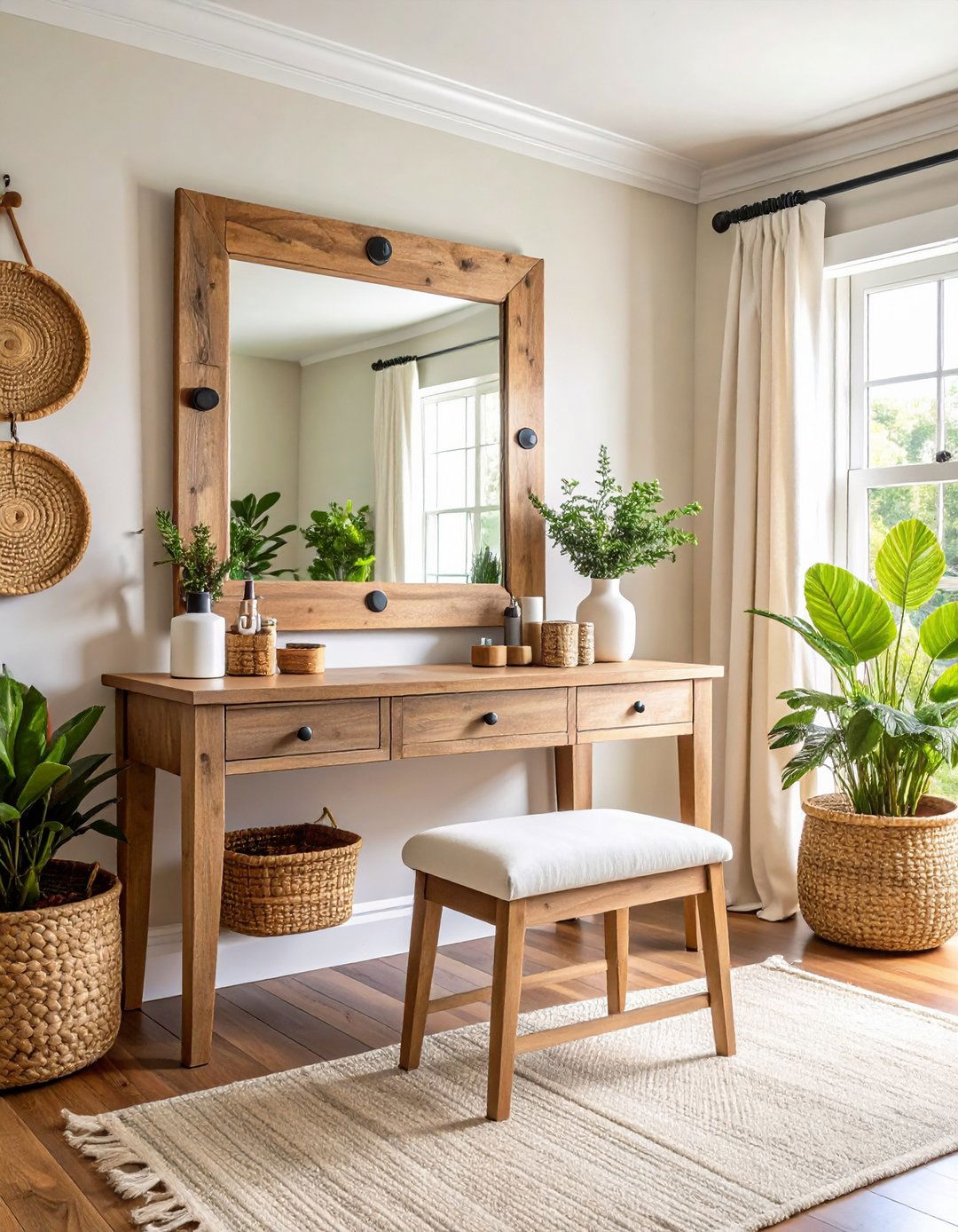 Rustic Farmhouse Vanity with Natural Wood - 24 Makeup Vanity Ideas