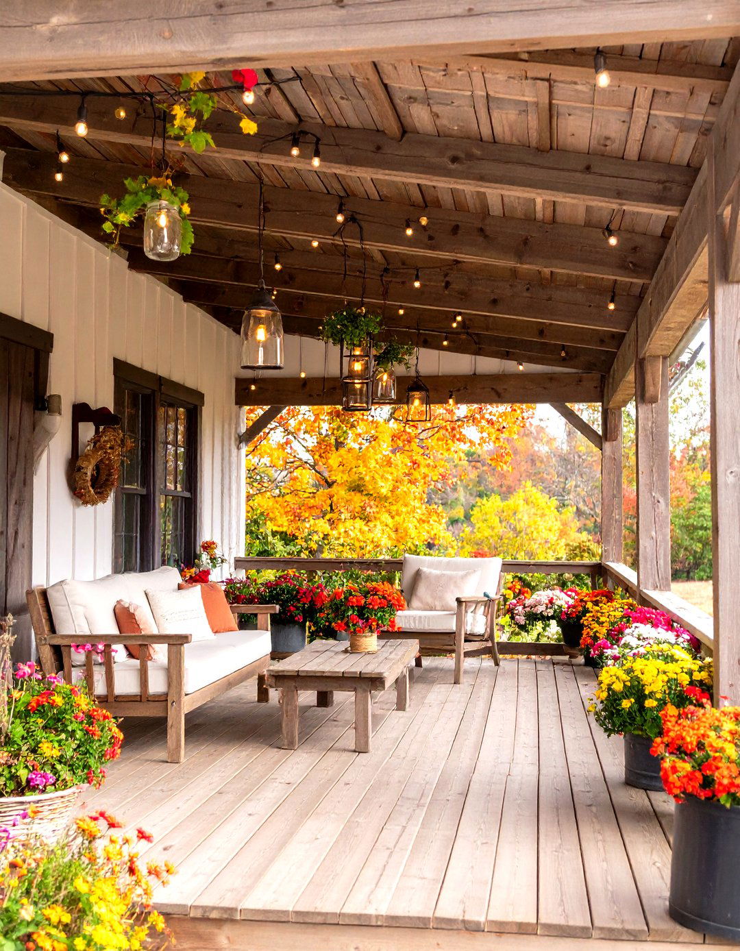 Rustic Farmhouse Veranda with Reclaimed Wood - 24 Veranda Ideas