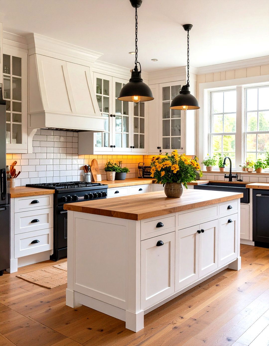 Rustic Farmhouse White Kitchen - 24 Small Kitchen with Black Appliances Ideas