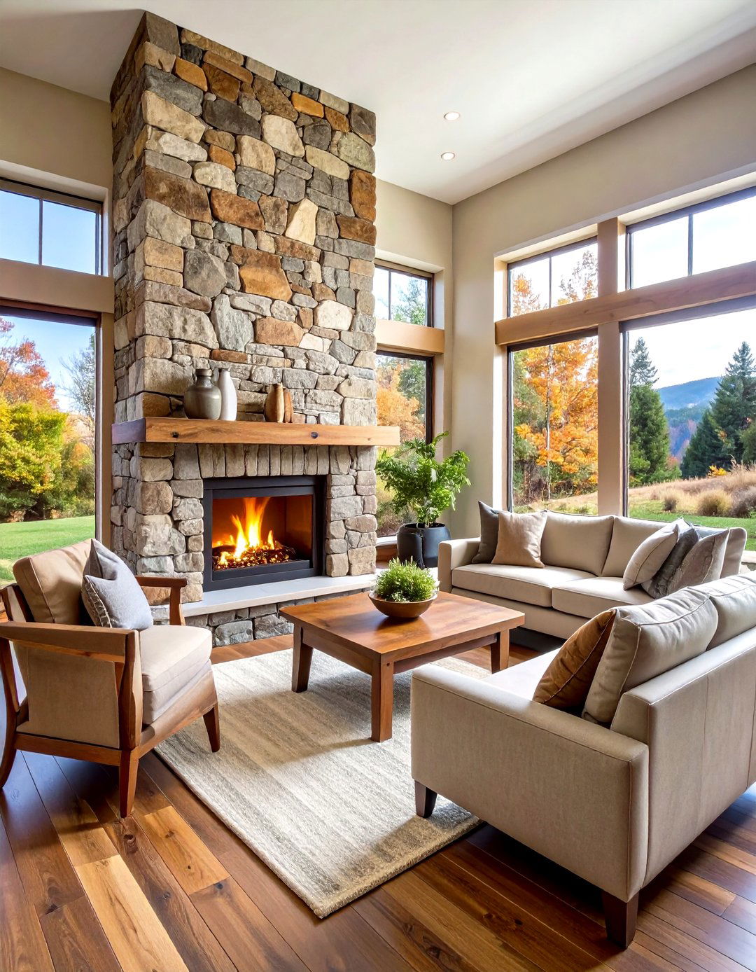 Rustic Fieldstone Corner Fireplace Installation - 24 Faux Stone Fireplace Ideas