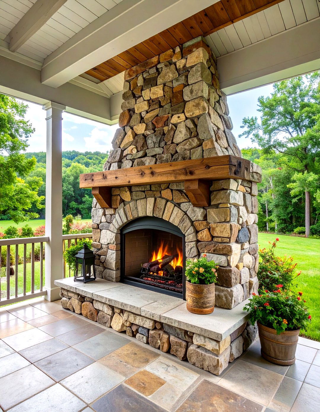 Rustic Fieldstone Fireplace - 24 Porch Fireplace Ideas