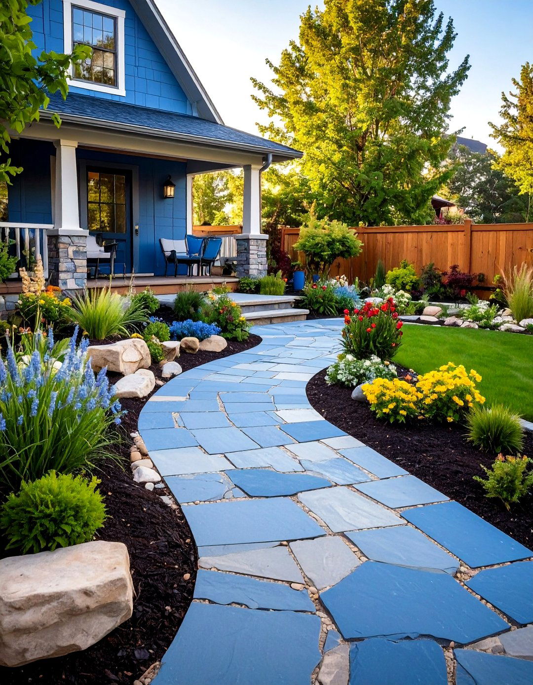 Rustic Fieldstone and Bluestone Combination - 24 Bluestone Patio Ideas