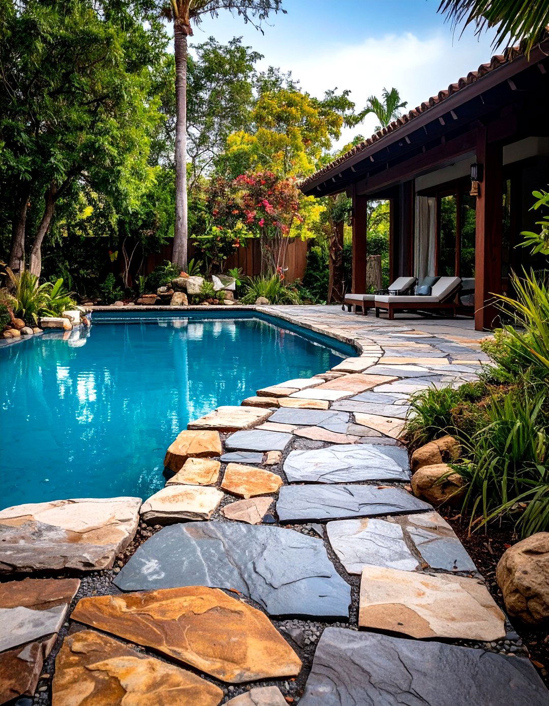 Rustic Flagstone Pool Walkway