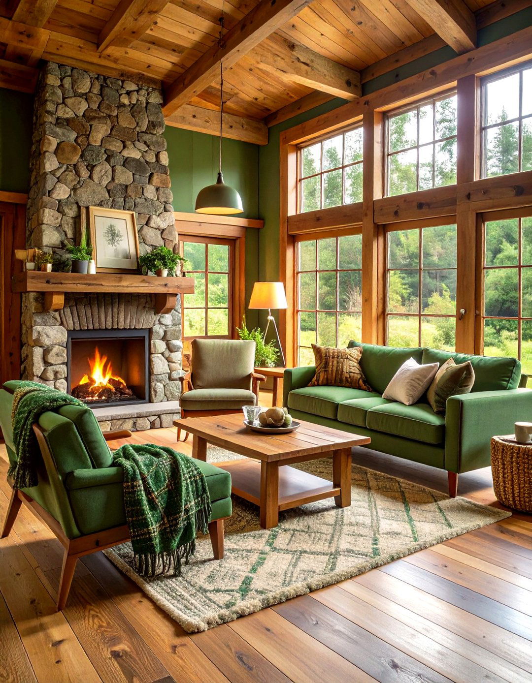 Rustic Forest Green Cabin Style - 24 Forest Green Living Room Ideas