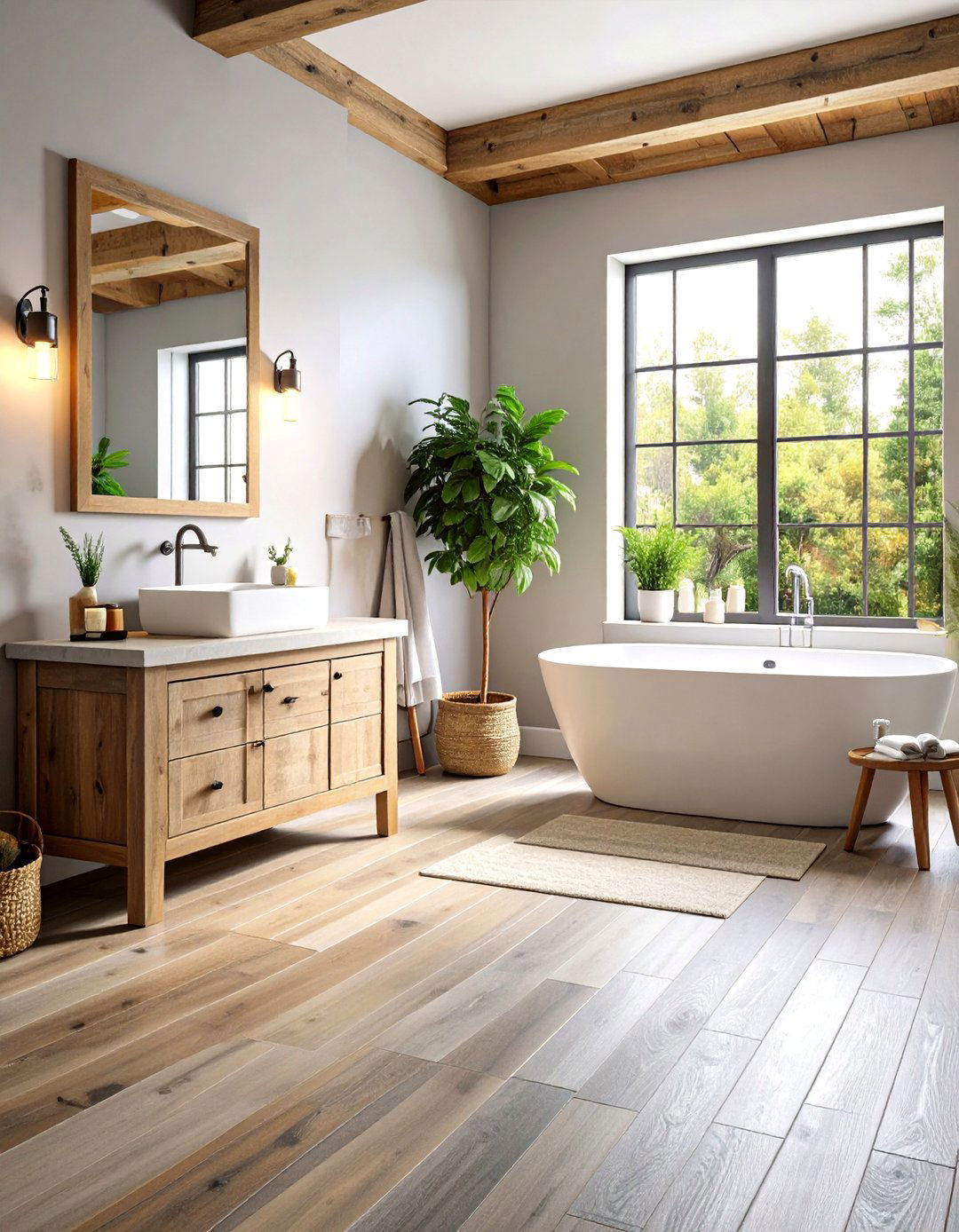 Rustic Gray Wood Look Tile Floors - 24 Gray Floor Bathroom Ideas
