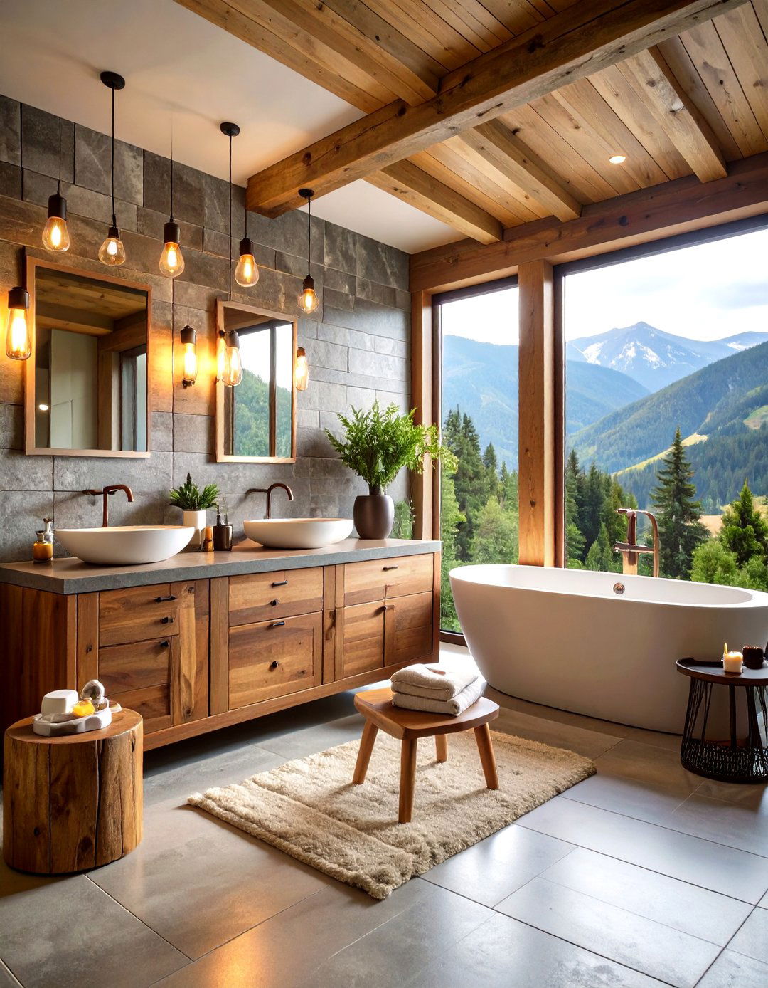 Rustic Grey Stone Look Tile Bathroom - 24 Grey Tile Bathroom Ideas